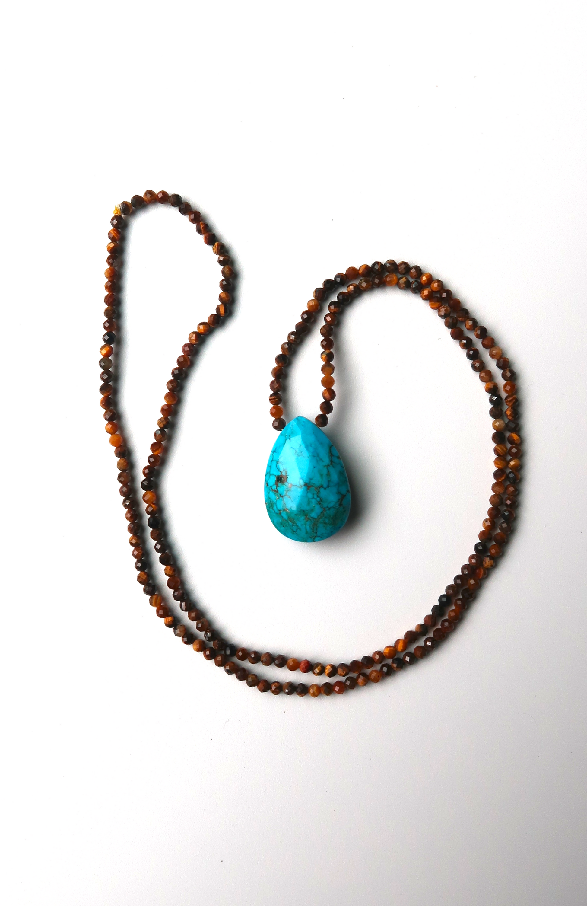 Tigers Eye + Turquoise Teardrop Necklace XL