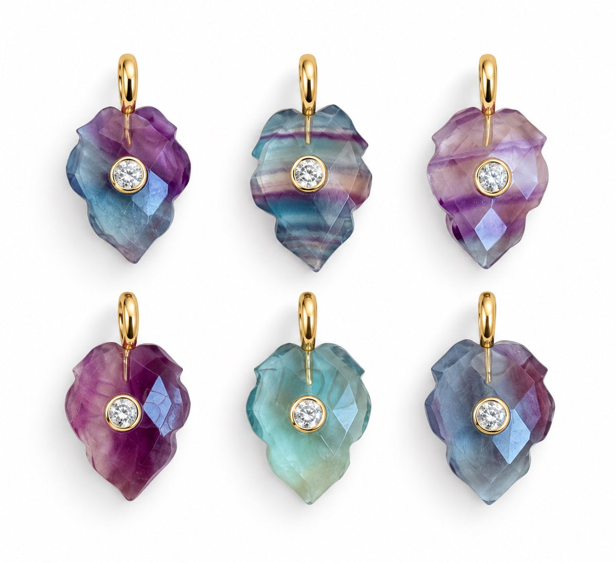 Rainbow Fluorite Leaf Charm Necklace