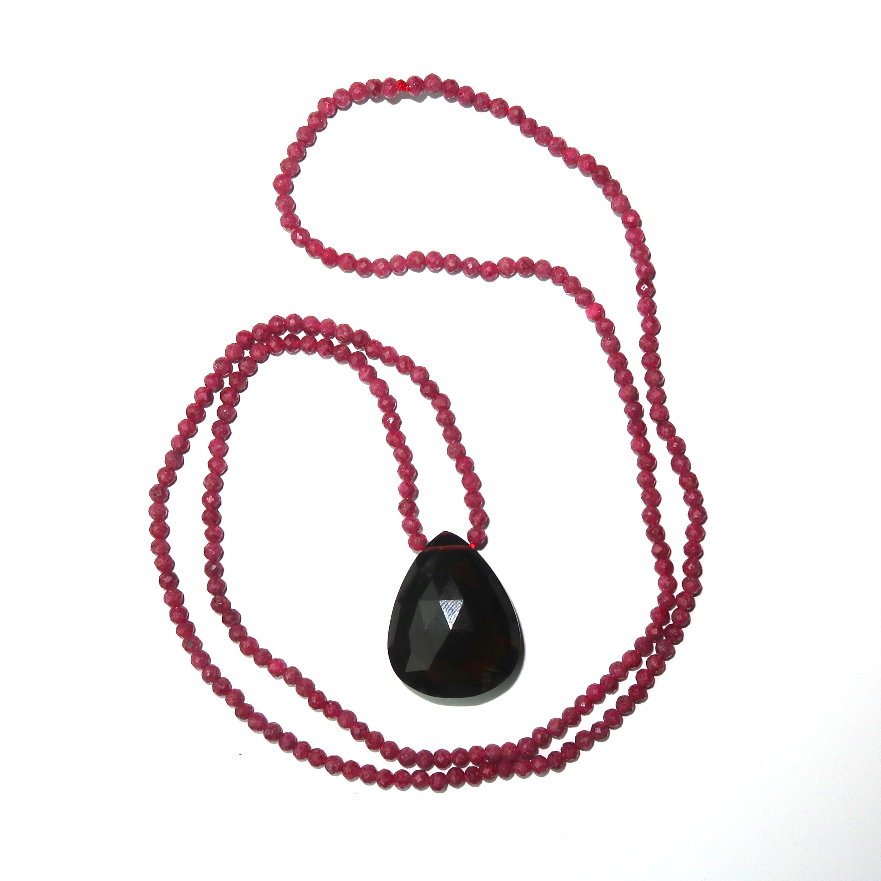Ruby + Smokey Quartz Teardrop Necklace XL