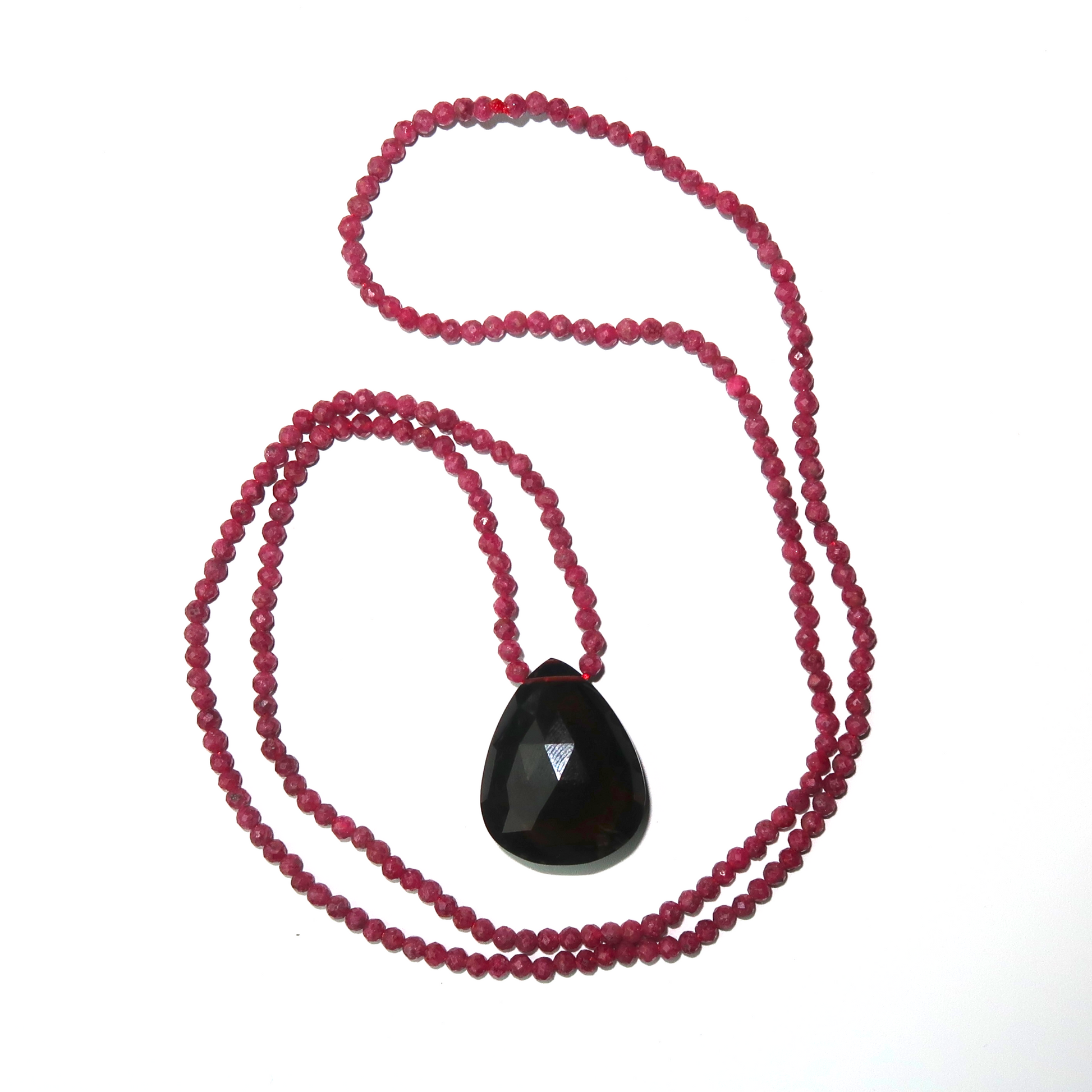 Ruby + Smokey Quartz Teardrop Necklace XL