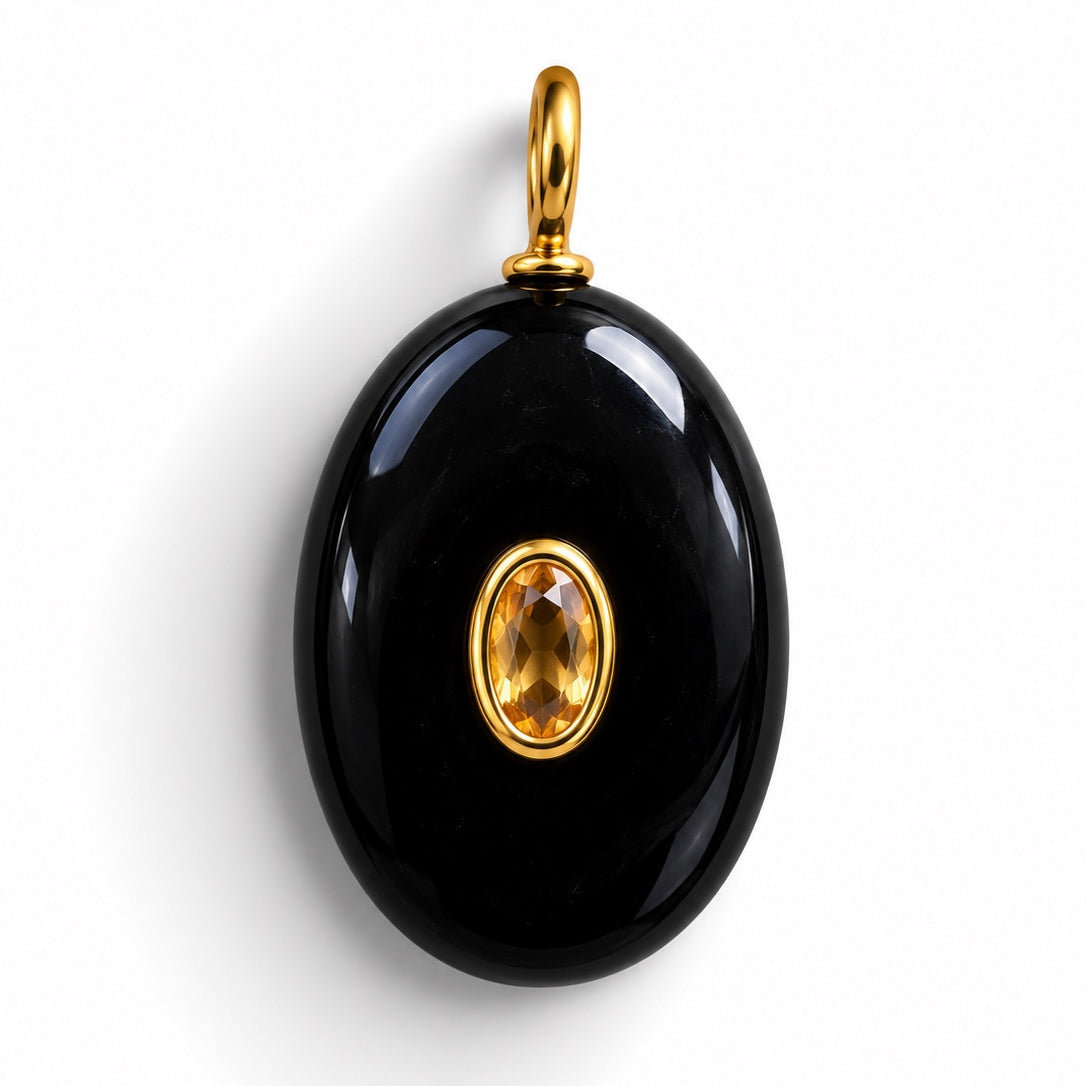 Black Onyx Oval Charm Necklace
