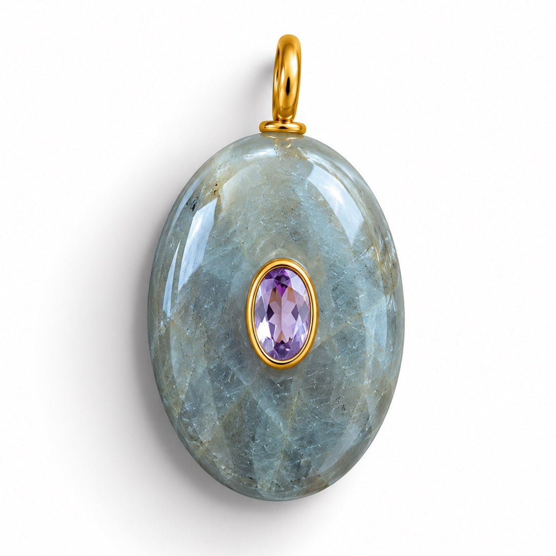 Moss Aquamarine Oval Charm Neckalce