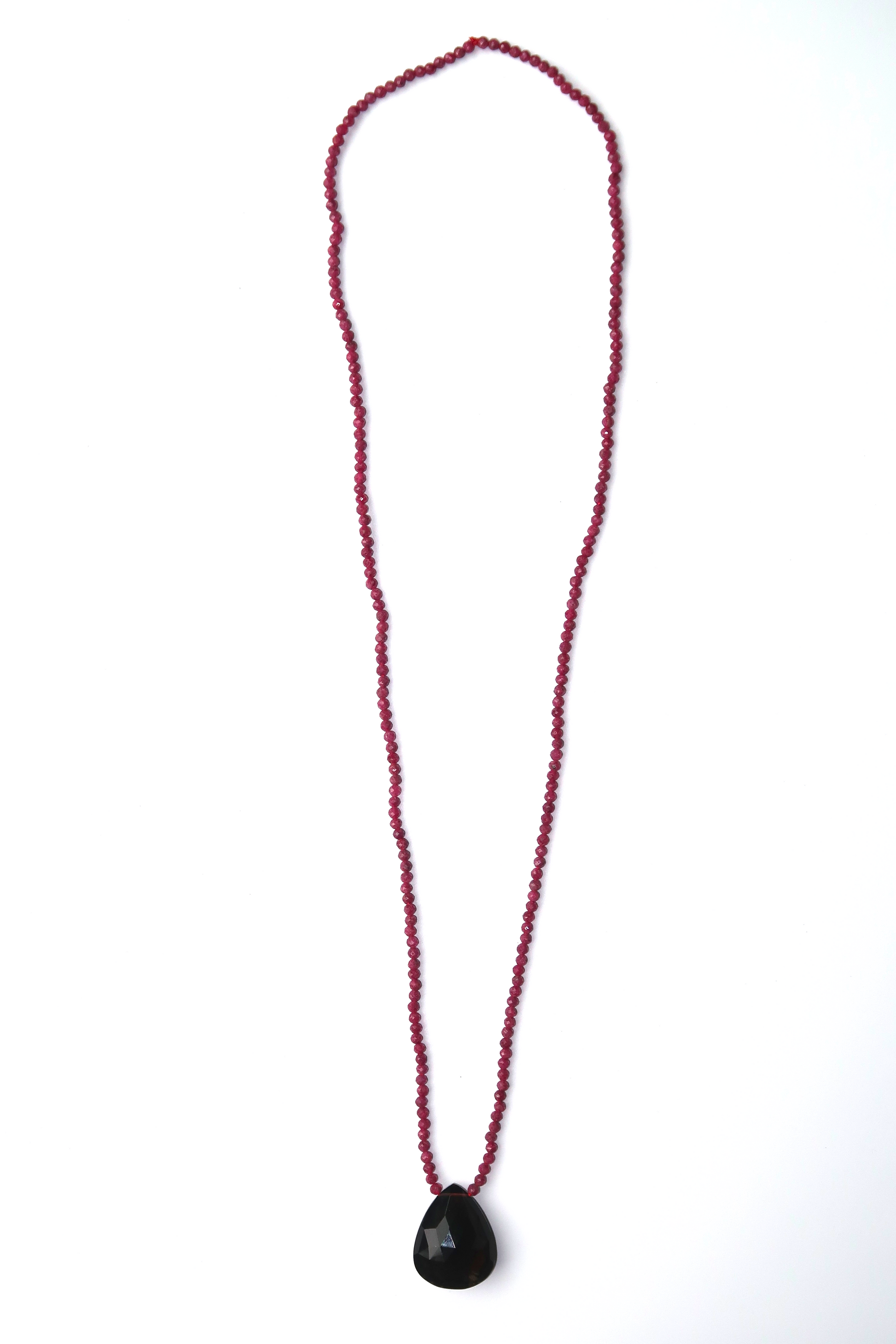 Ruby + Smokey Quartz Teardrop Necklace XL