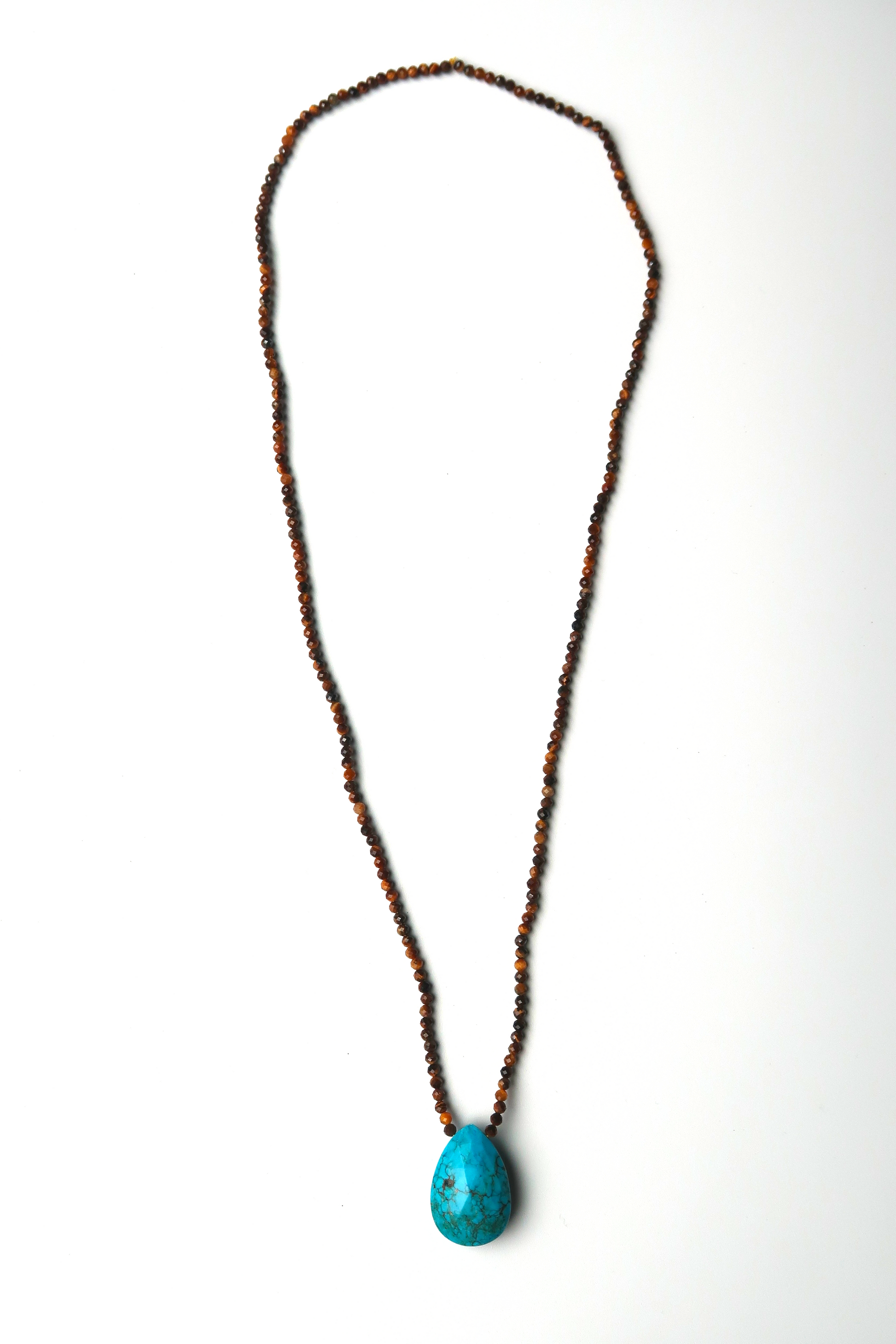 Tigers Eye + Turquoise Teardrop Necklace XL