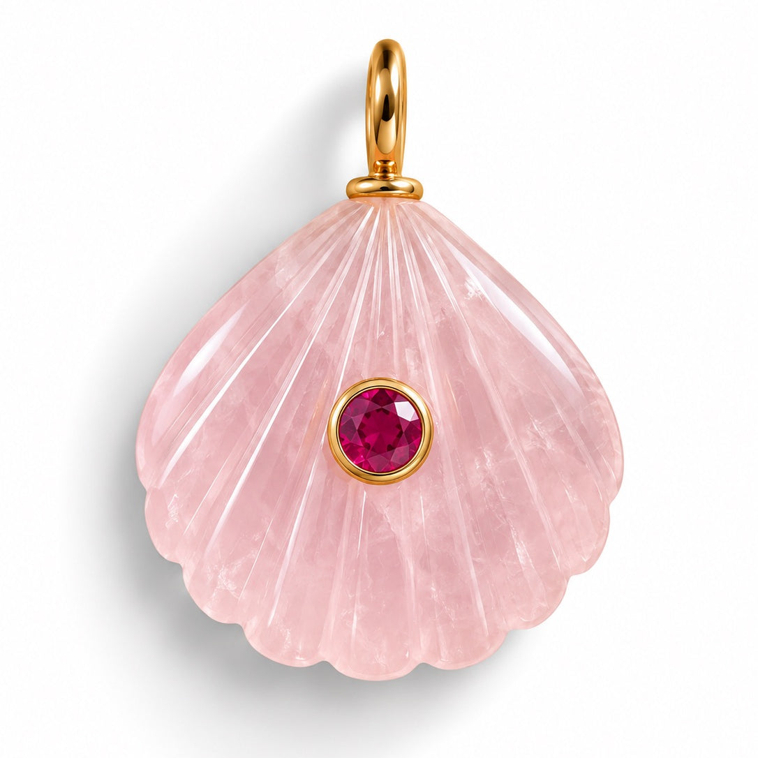 Rose Quartz Shell Charm Necklace
