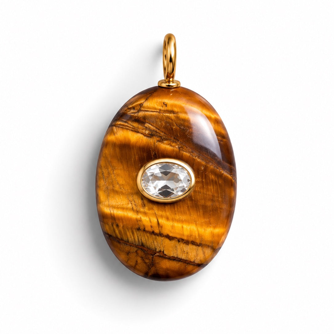 Tiger Eye Oval Charm Necklace