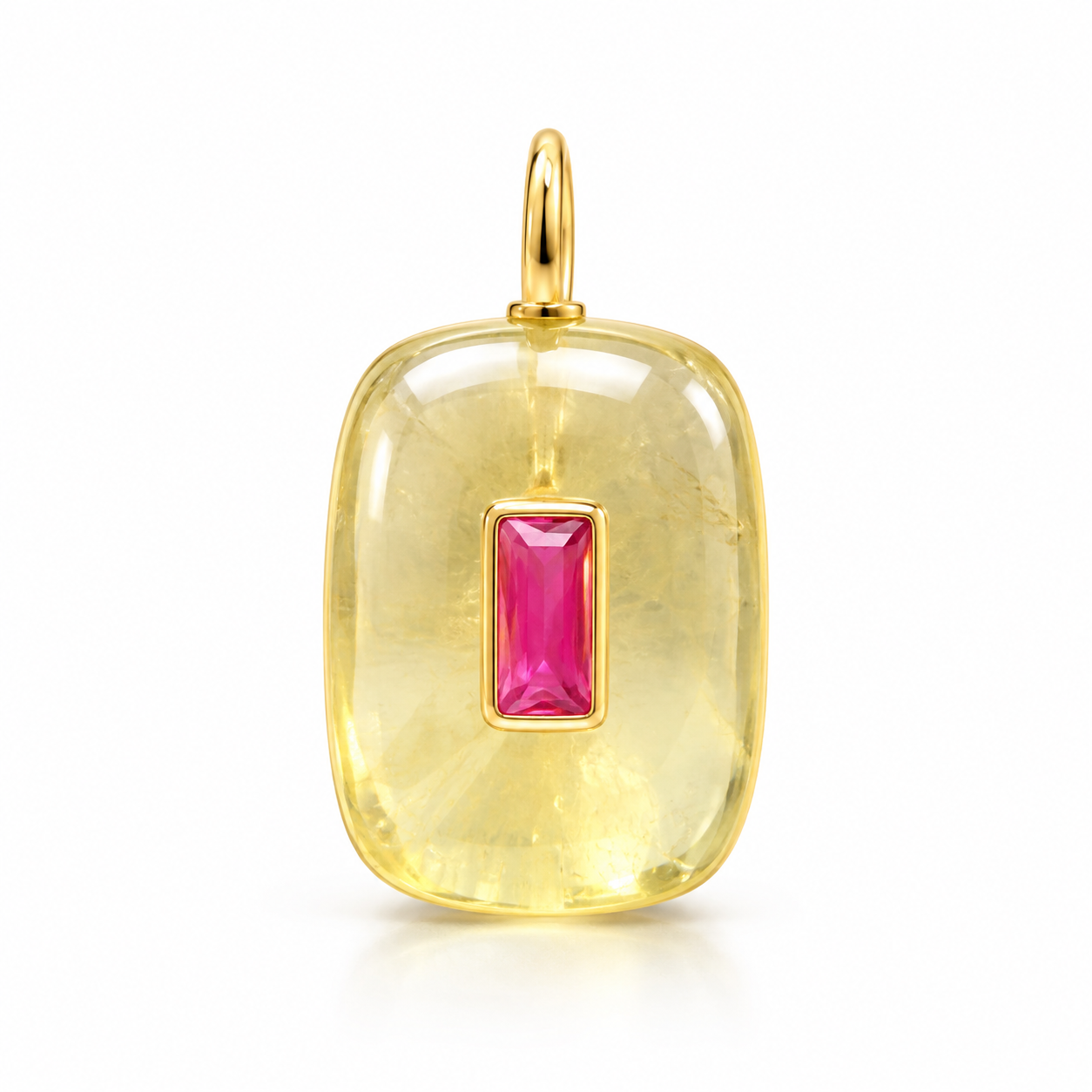 Lemon Quartz Cushion Charm Necklace