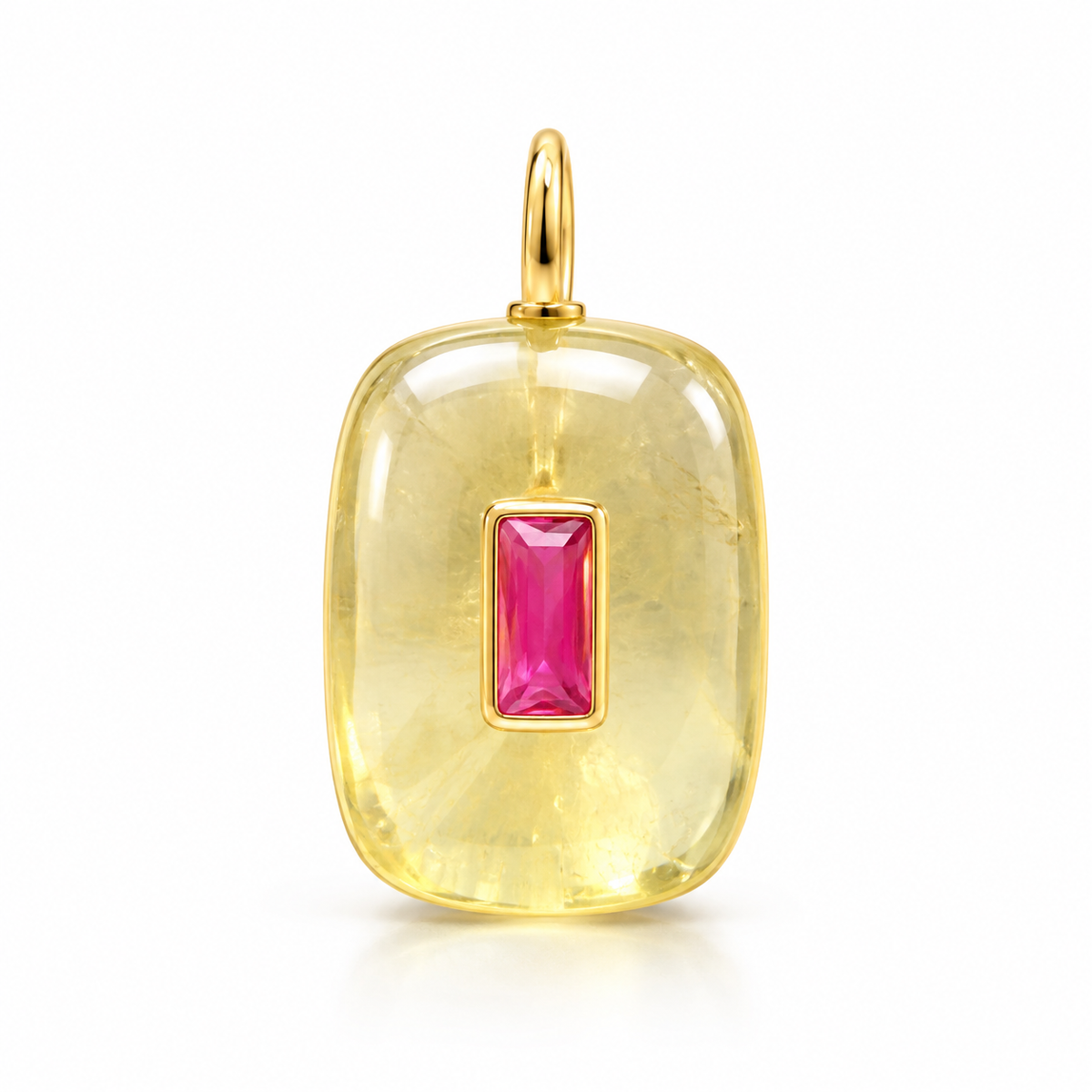 Lemon Quartz Cushion Charm Necklace