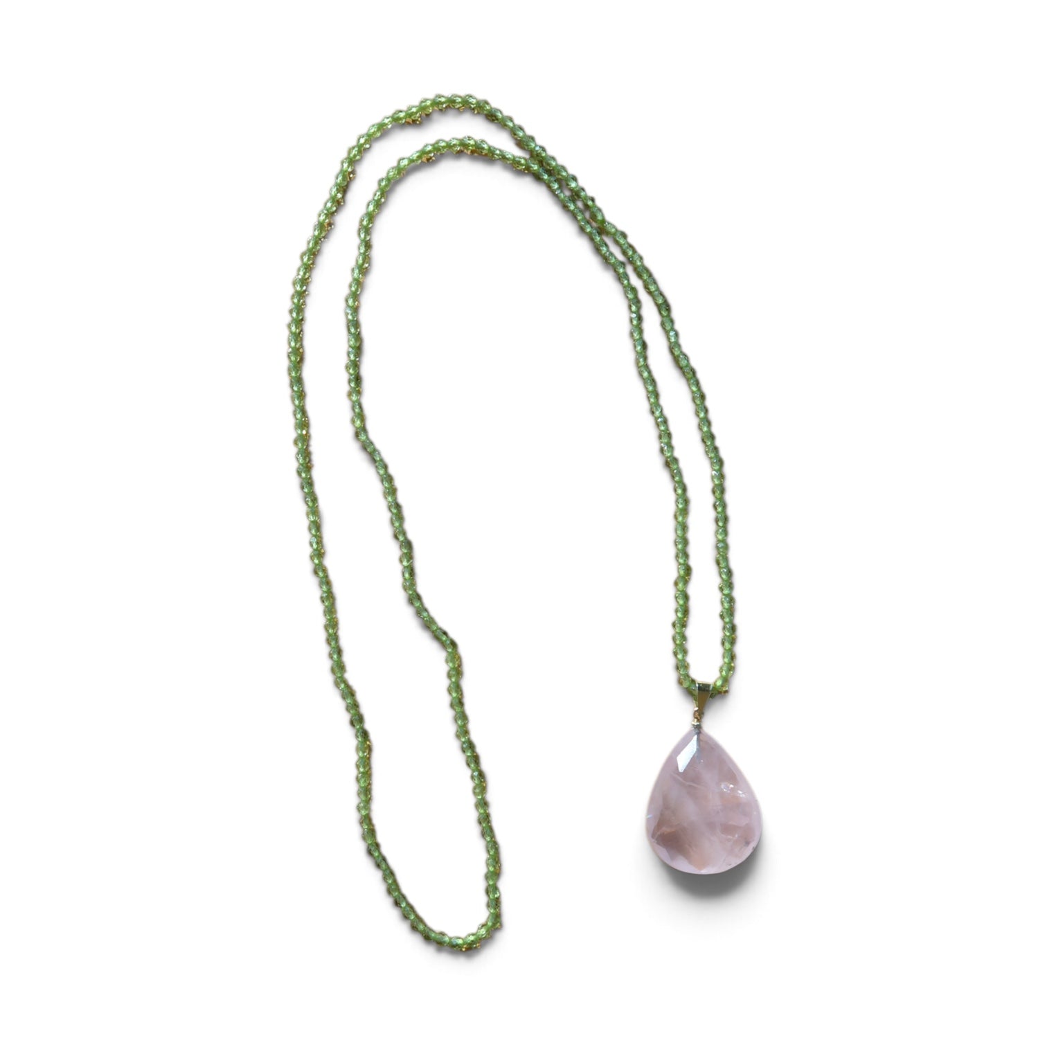 Peridot + Rose Quartz Teardrop Necklace XL
