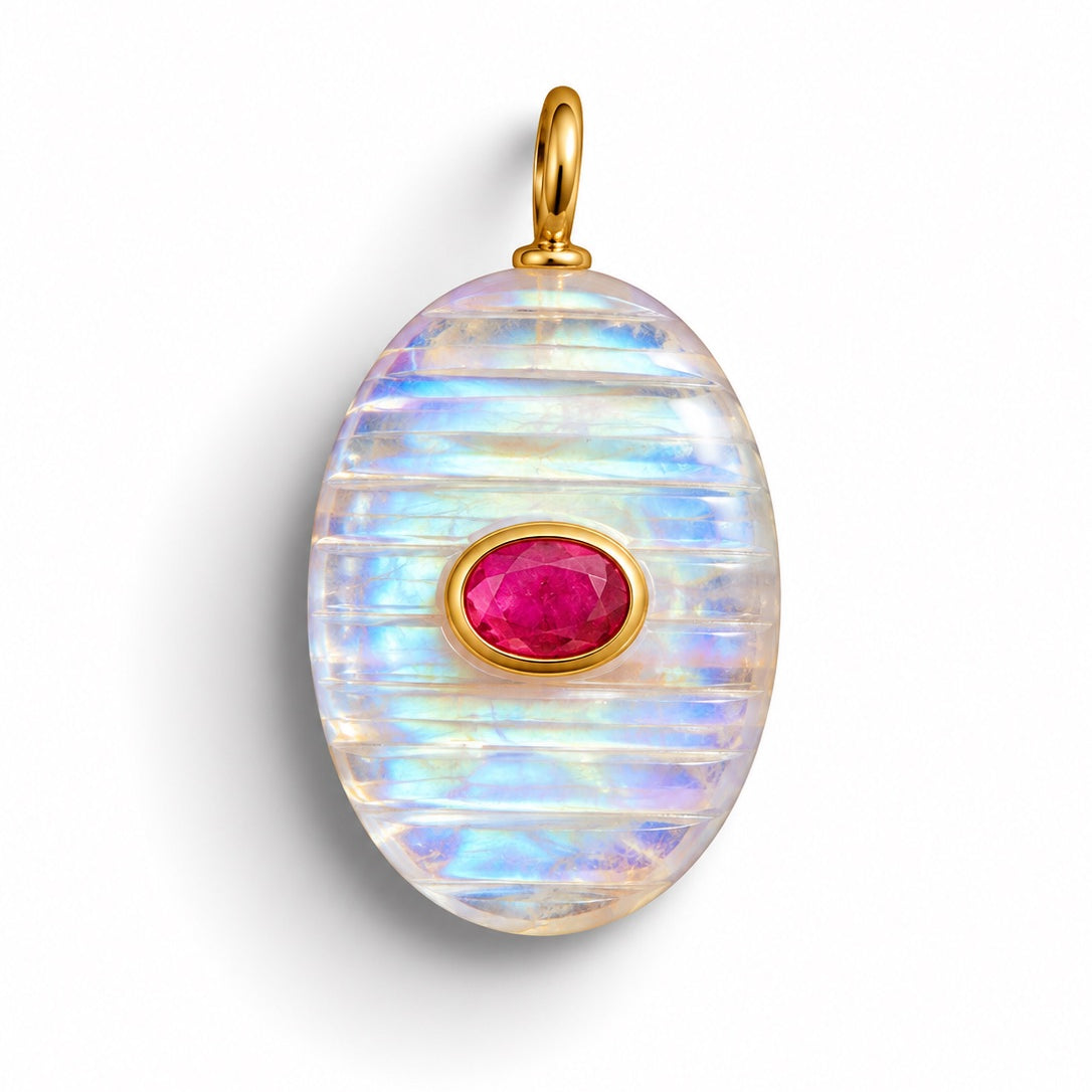 Rainbow Moonstone Oval Charm Necklace
