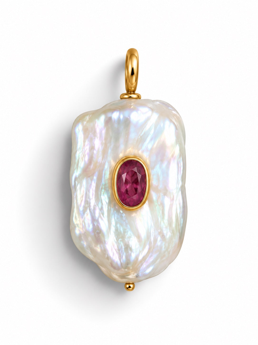 Freshwater Pearl with Garnet Inlay Charm Necklace