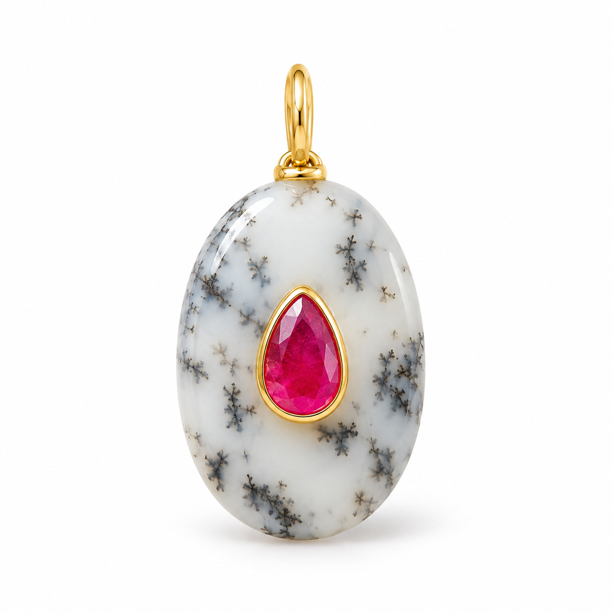 Dendrite Opal Oval Charm Necklace