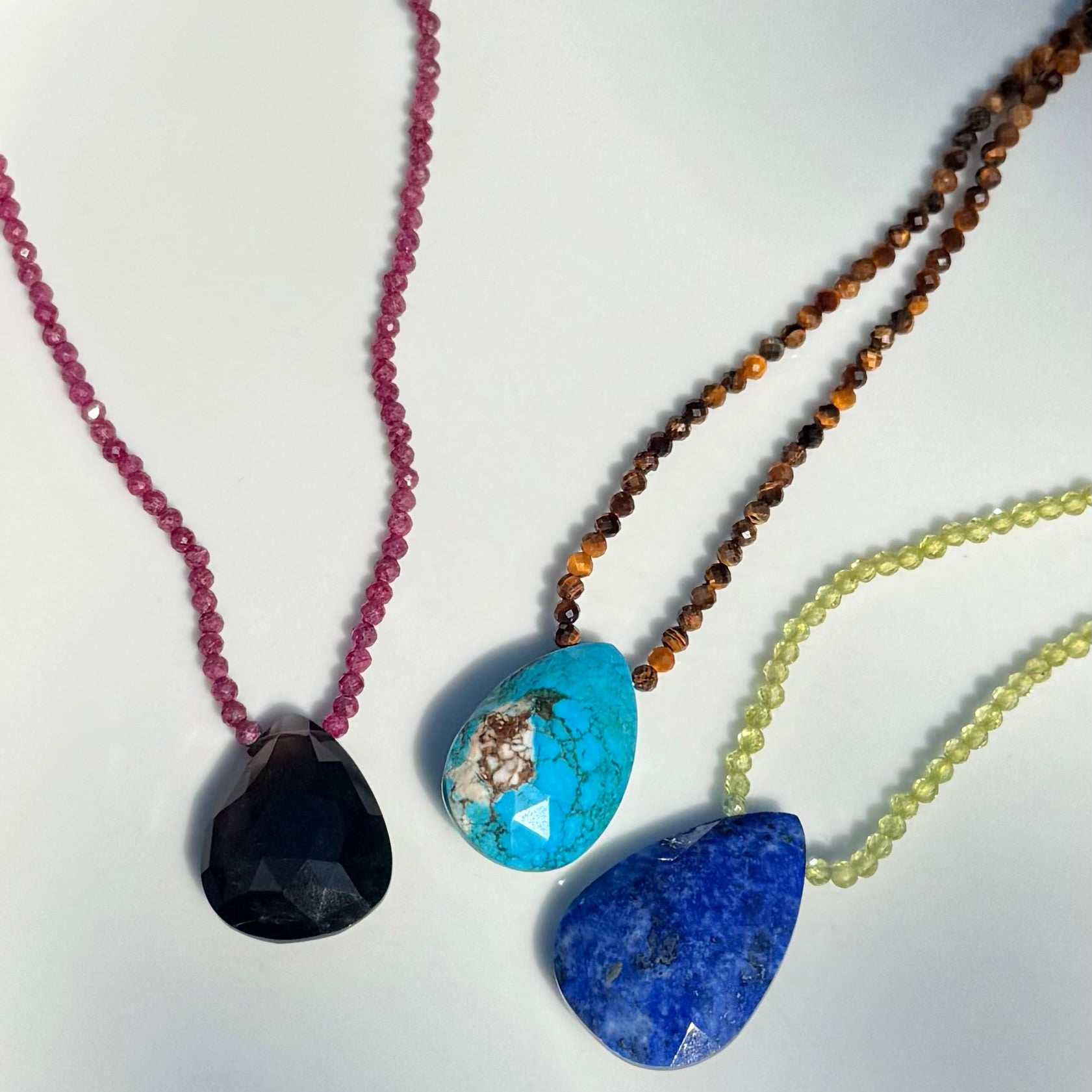 Ruby + Smokey Quartz Teardrop Necklace XL