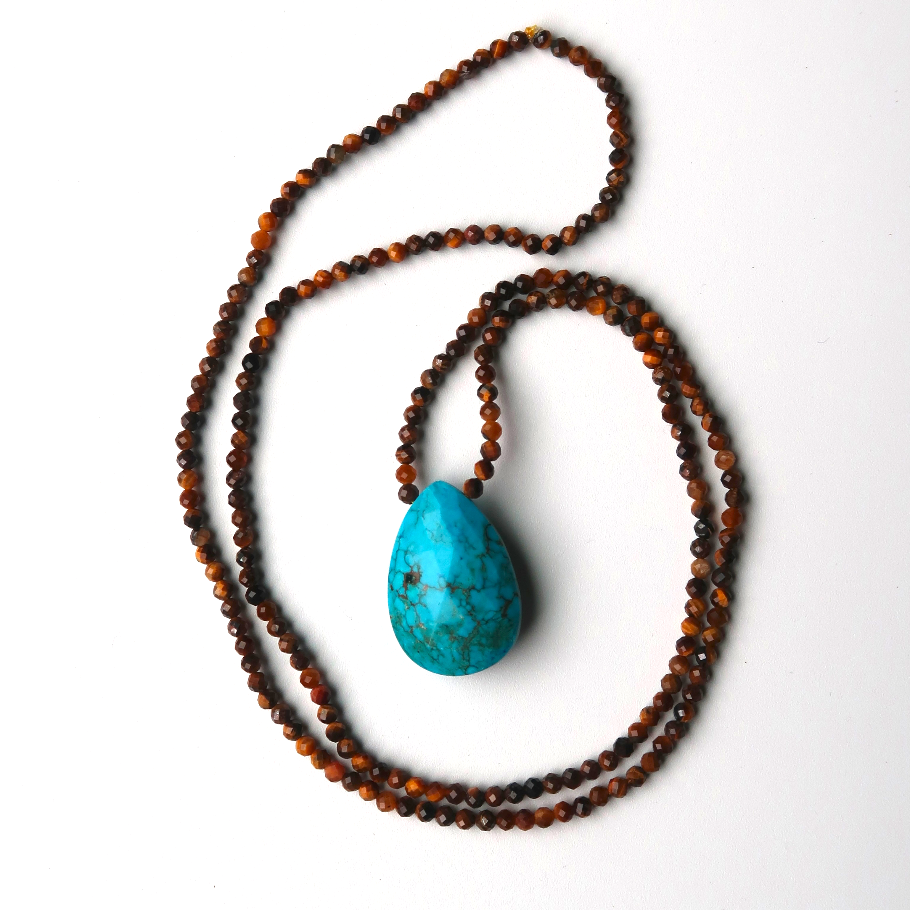 Tigers Eye + Turquoise Teardrop Necklace XL