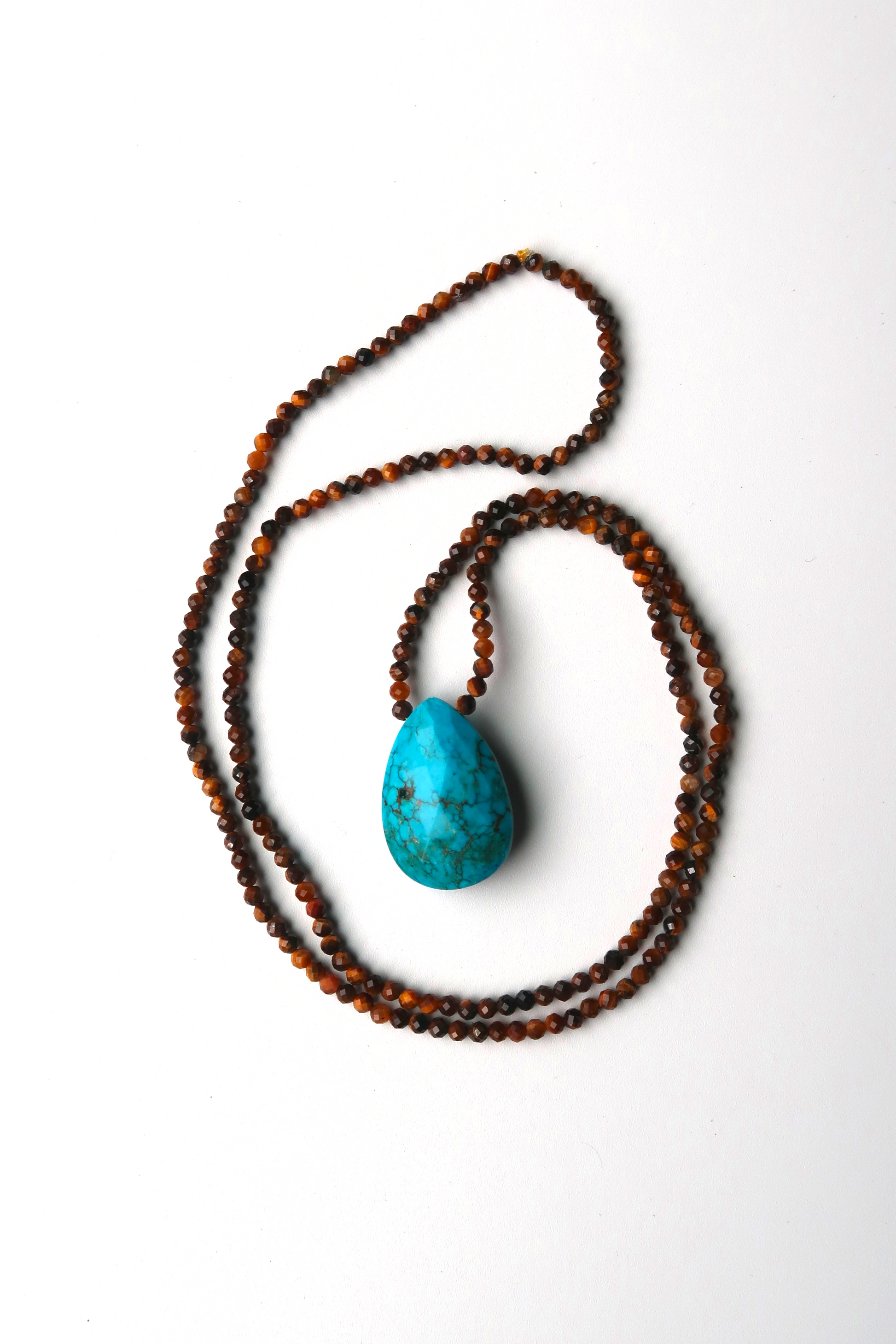 Tigers Eye + Turquoise Teardrop Necklace XL