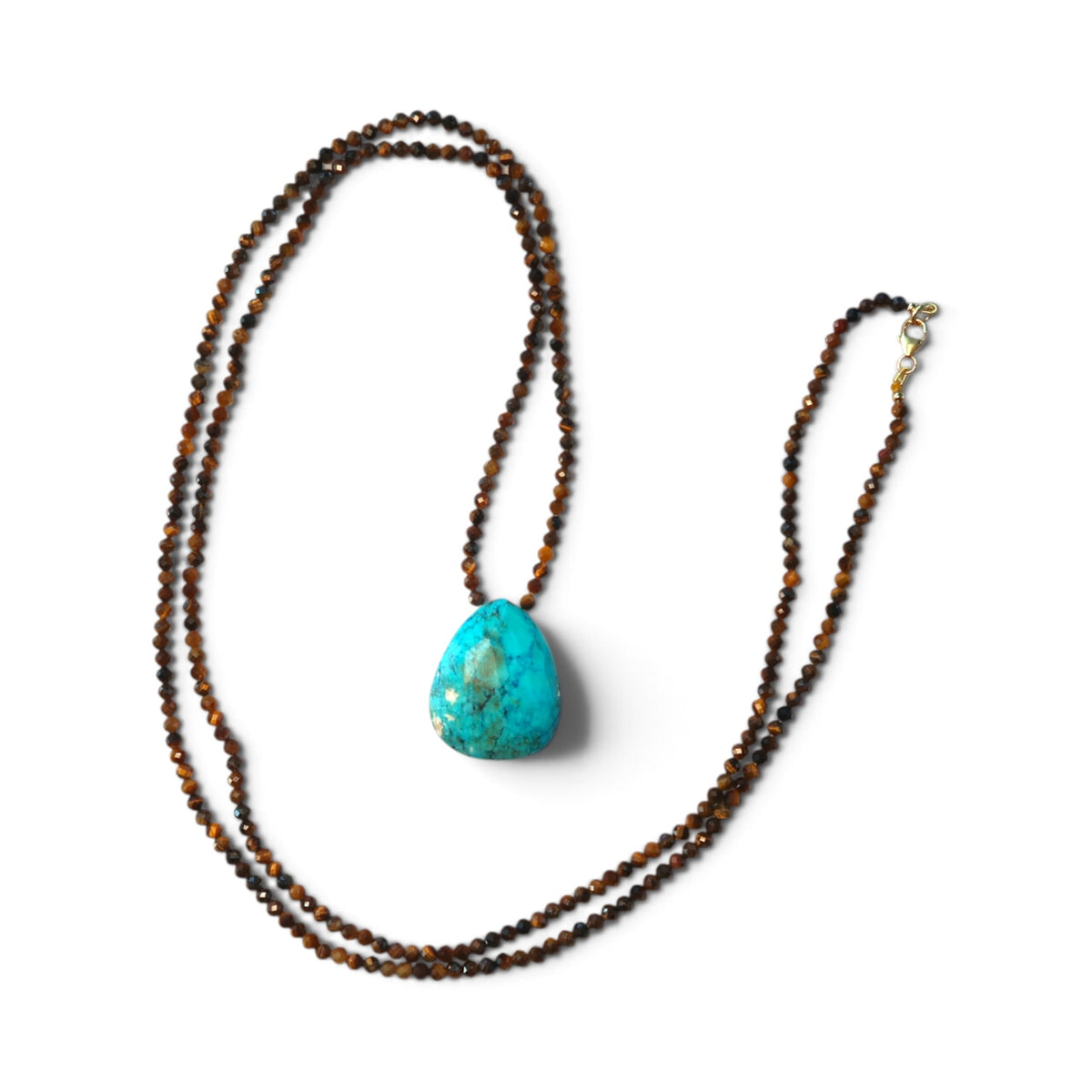 Tigers Eye + Turquoise Teardrop Necklace XL