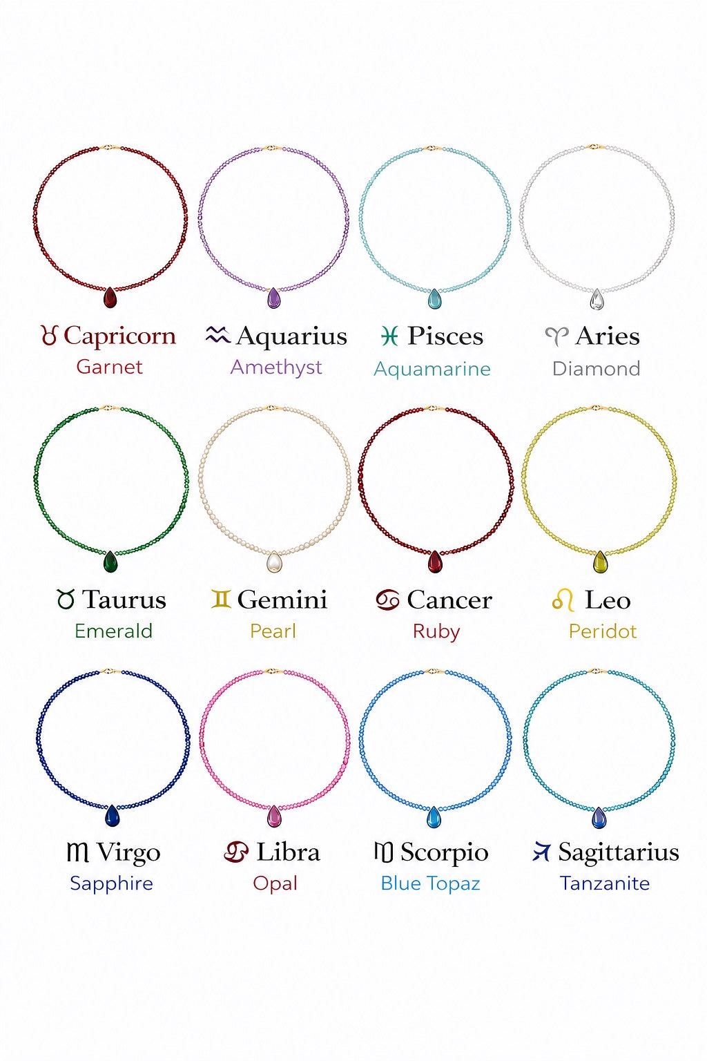 Aquarius Zodiac Birthstone Necklace